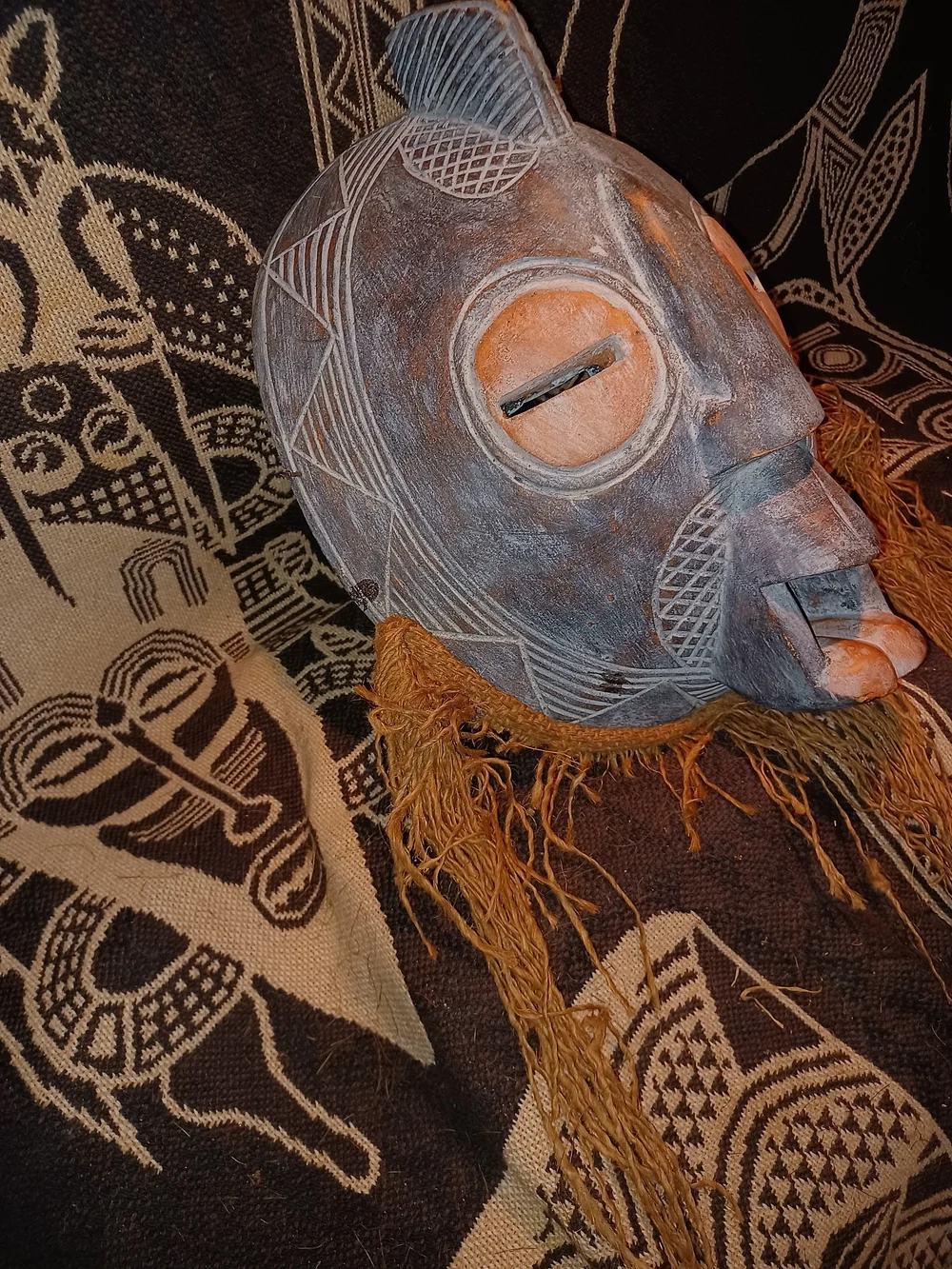 Handcrafted African Tribal Wall Mask in Brown and Orange